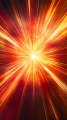 Fototapete - Bright explosion generating orange and red light beams in a dark background, perfect for fantasy and sci-fi projects