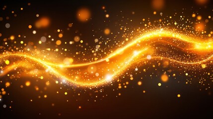 Wall Mural - Glowing Golden Waves with Sparkles and Light Effects in Dark Background