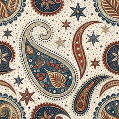 Wall Mural - Seamless Pattern Design Elegant Paisley and Star Textile Background