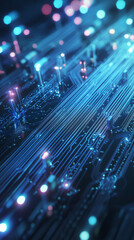 Fototapete - Complex electronic pathways illuminate a futuristic circuit board, symbolizing the rapid transfer of data in modern technology