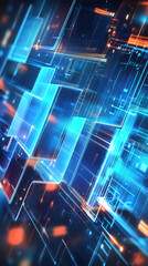 Poster - Complex cyberspace network with glowing blue and orange connections transmitting data in a futuristic digital world