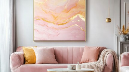 Wall Mural - Pastel pink and gold marble abstract painting, showcasing luxury and creative diversity