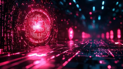 Bitcoin digital currency futuristic tunnel