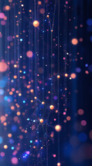 Aufkleber - Abstract representation of interconnected glowing particles hanging from the top, creating a network against a dark blue backdrop