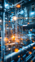 Fototapete - Futuristic industrial automation concept illustrating manufacturing digitalization through IoT, AI, and cloud computing