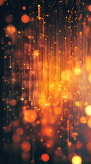 Poster - Abstract digital background with golden particles flowing like rain with bokeh effect and depth of field, suitable for technology or internet concepts