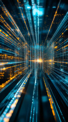 Poster - Binary code creating an abstract futuristic server room, representing big data and cloud computing