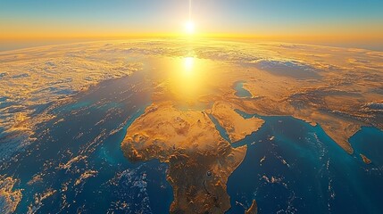 Poster - Aerial view of Earth at sunrise over Africa and Europe