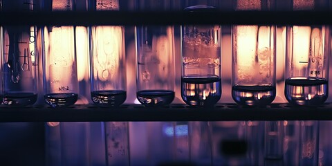 Wall Mural - test tubes placed in a rack, with various chemical reactions taking place, highlighting the essence 
