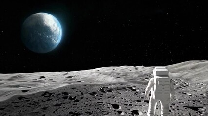 Wall Mural - astronaut standing on the moon's surface, looking at earth
