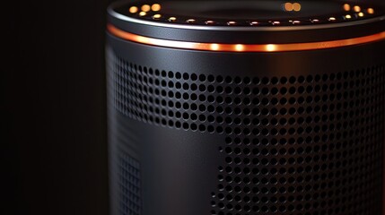 Fototapete - Close-up view of a smart speaker featuring LED alerts and voice command, demonstrating IoT integration in everyday life.