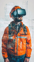 Poster - Construction engineer using vr headset to visualize a building project, concept of innovation in the construction industry