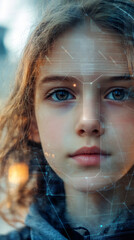 Leinwandbilder - Facial recognition technology analyzing young woman's biometric data through AI deep learning system for digital identification purposes