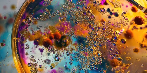 Aufkleber - an experiment in a petri dish under a microscope, focusing on detailed cellular processes and lab tools.