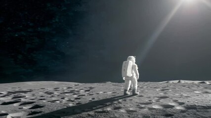 Wall Mural - astronaut standing on the moon's surface, gazing at earth