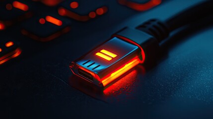 Aufkleber - Focused image of an encrypted USB drive with an active LED indicator, emphasizing its durable design for portable data security.