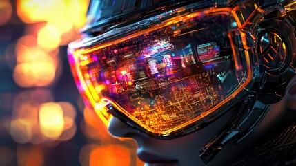 Aufkleber - Detailed capture of an advanced augmented reality headset with vibrant holographic displays.