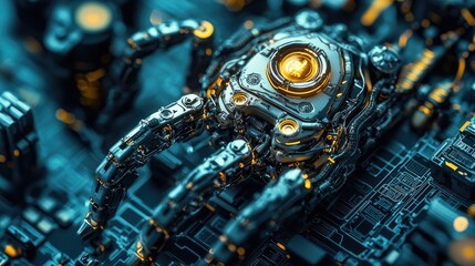 Fototapete - Detailed macro image of a micro-robot featuring an intricate design that highlights advanced miniaturization technology.
