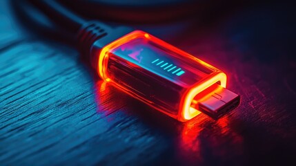 Leinwandbilder - Focused image of an encrypted USB drive with an active LED indicator, emphasizing its durable design for portable data security.