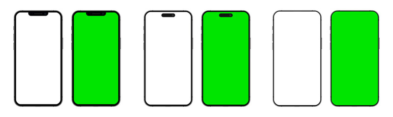 Poster - Smartphone mockup models set with white empty and green touch screen. Detailed mockup smartphone, model mobile collection
