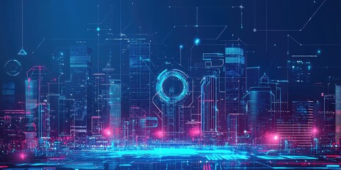 Fototapete - Innovative building design in a futuristic city, with robotic elements, smart technology, and a sleek, high-tech appearance.