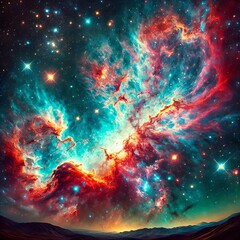 Wall Mural - Cosmic Galaxy with Vibrant Nebulas