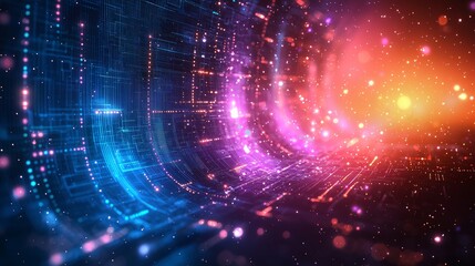 Futuristic digital tunnel, glowing data stream, abstract background, tech concept