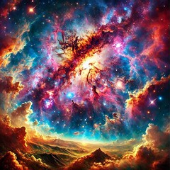 Wall Mural - Cosmic Galaxy with Vibrant Nebulas