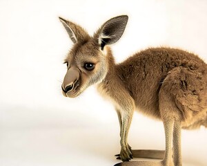 Wall Mural - A kangaroo standing upright with its head turned slightly, observing the environment with sharp eyes, set against a clean white background