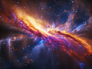 Wall Mural - swirling nebulae and stellar formations in deep space, iridescent colors mixing with stardust, drama