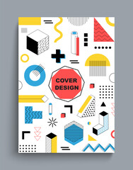 Wall Mural - geometric poster. minimal style geometric memphis figures, different simple colorful shapes. frame w