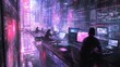 © rawdesign - Cyberpunk Cityscape: Coders in a Futuristic Digital Metropolis