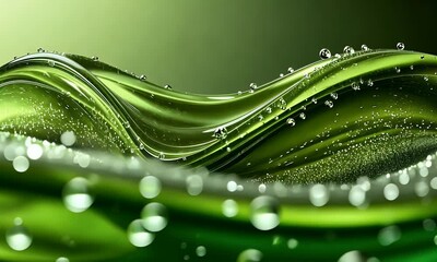 Wall Mural - Abstract green wave with bubbles, creating a serene atmosphere, ideal for backgrounds in nature or wellness themes