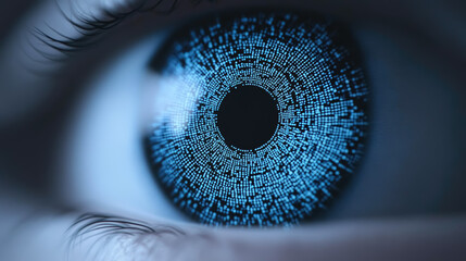 digital eye scan, data network and cyber security technology. futuristic tech of virtual cyberspace 