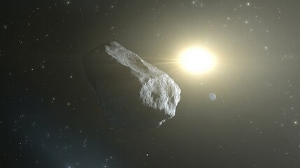 Wall Mural - Asteroid in Space with Sun and Earth in the Background