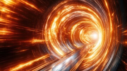 Wall Mural - dynamic swirling vortex of orange and gold light energy in dark space