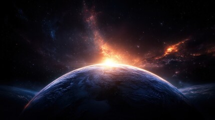Wall Mural - Majestic Sunrise Over Earth from Space with Galactic Background