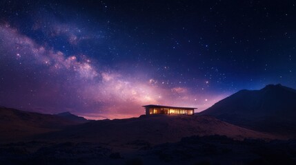 Wall Mural - Stunning Landscape with Modern Building Under Starry Night Sky