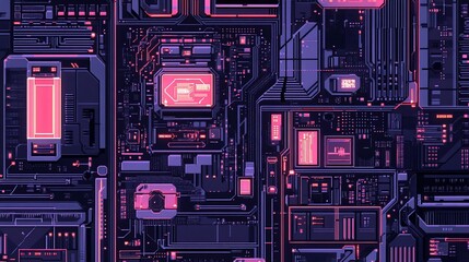 Wall Mural - Futuristic Circuitry: A Cyberpunk Motherboard