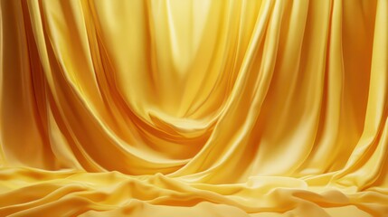 Poster - Luxurious golden silk fabric drapes elegantly, creating a soft, flowing backdrop.