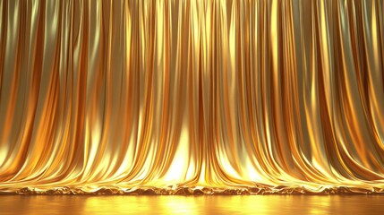 Poster - Luxurious gold stage curtains elegantly draped, ready for a grand reveal.