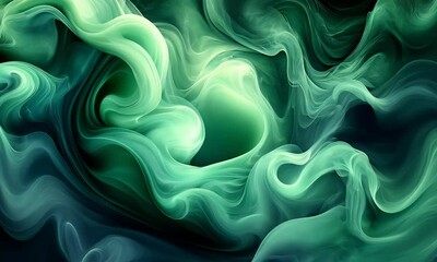 Wall Mural - abstract swirling green and teal smoke or fog, creating a mystical atmosphere, suitable for backgrou