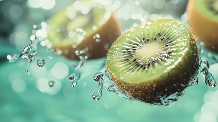 Wall Mural - sliced ​​kiwi texture sliced ​​kiwi water drops water splashes