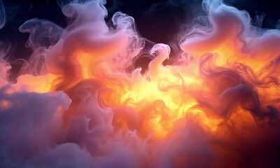 Wall Mural - Vibrant swirling smoke and flames create a dramatic atmosphere, showcasing dynamic colors and textures in a dark backdrop