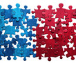 © Mark - Colorful puzzle pieces arranged in a creative pattern resembling a flag in red and blue isolated on transparent background