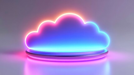 Aufkleber - Neon cloud symbol on a platform, glowing in pink and blue.