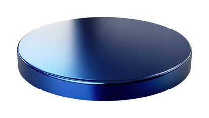 Circular blue metal object resting on a flat surface with a glossy finish in a well-lit environment isolated on transparent background