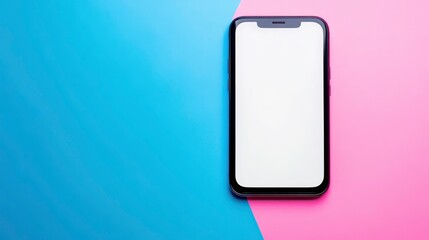 Aufkleber - Smartphone with blank screen on a pink and blue background.