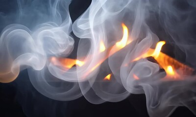 Wall Mural - Ethereal wisps of smoke intertwine with flickering flames against a dark backdrop, creating a mesmerizing visual effect