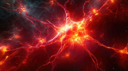 Wall Mural - fiery cosmic nebula explosion: glowing energy and particles in a dark universe